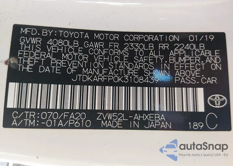 2019 Toyota Prius Prime Plus from USA, damaged, VIN JTDKARFP0K3108439